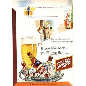 1952 Schlitz Beer Vintage Print Ad Silver Ice Bucket Mason Level 50s Wall Art